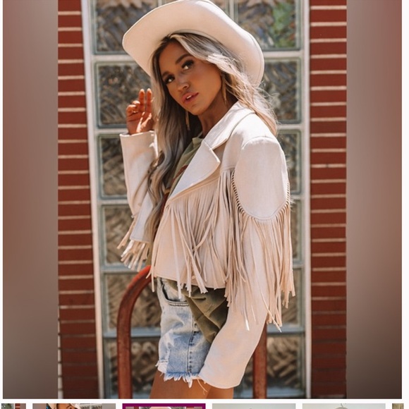 Women's Fringe Faux Suede Leather JacketTassel Motorcycle Cropped - Picture 2 of 7